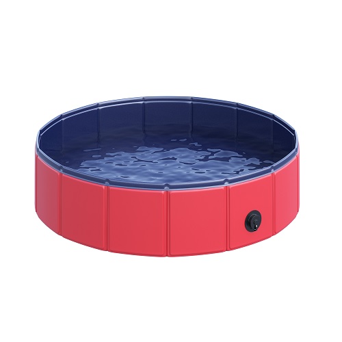 piscina para cães redonda na cor azul e vermelha