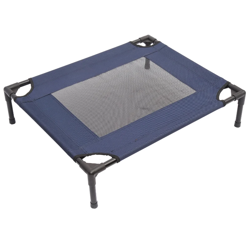 cama elevada com tecido transpirável na cor azul