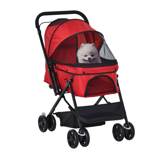 carrinho de passeio para cães e gatos na cor vermelha