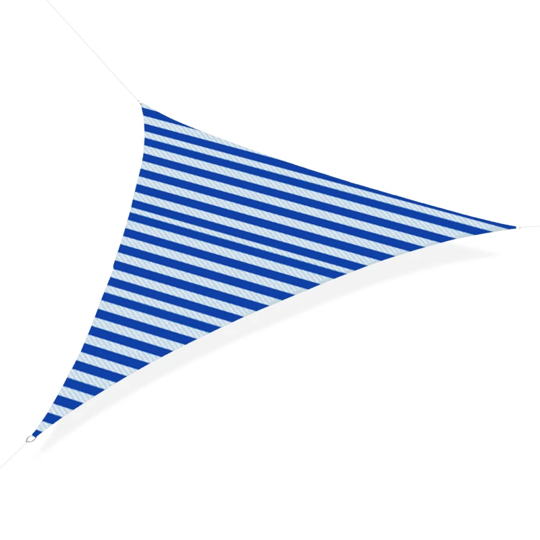 toldo vela triangular com listras azul e branco