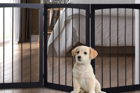 barreira de segurança de madeira para cães na cor preta