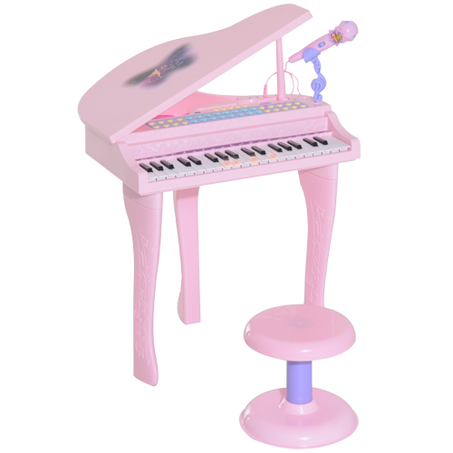 piano infantil com banco na cor rosa