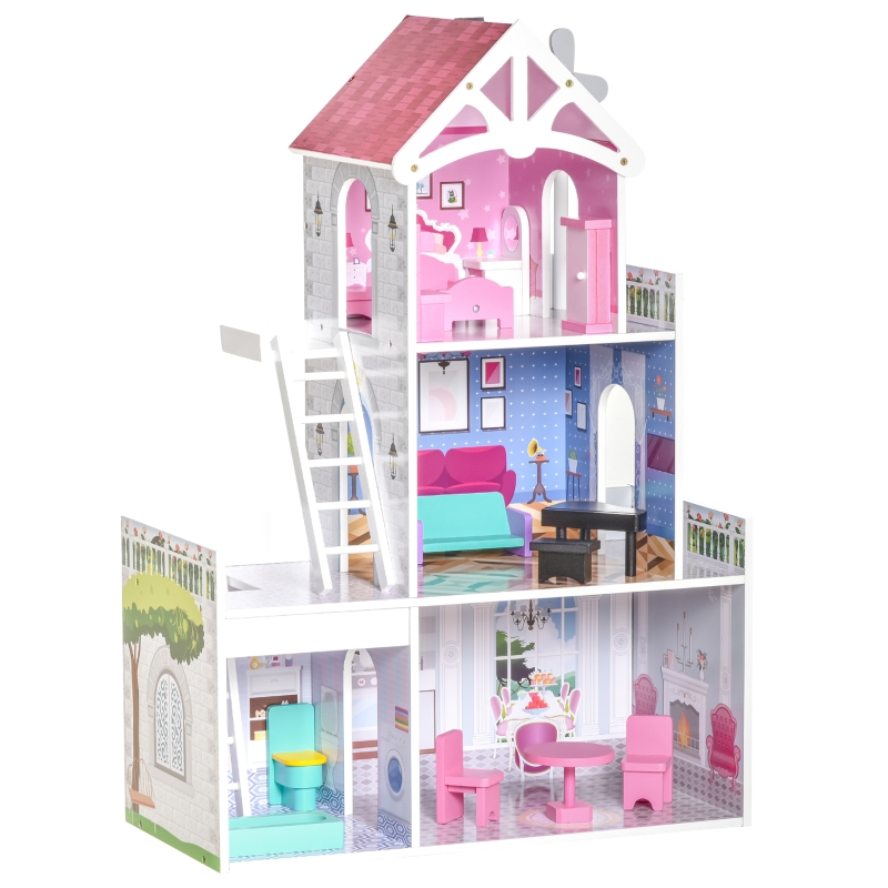 Casa de bonecas miniatura para crianças, casa grande Barbie, cama