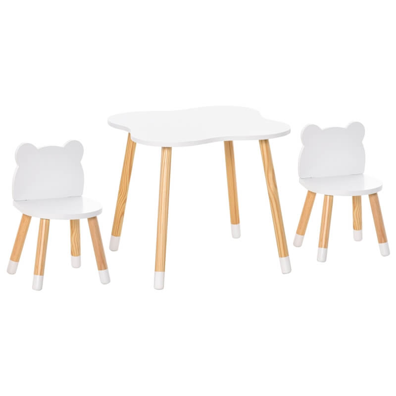 conjunto de mesa e cadeira infantil de madeira na cor branca