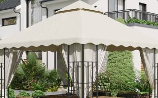 pérgola com um toldo de substituição na cor bege