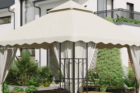 pérgola com um toldo de substituição na cor bege