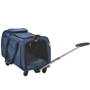 transportadora para animais de estimação com rodas na cor azul