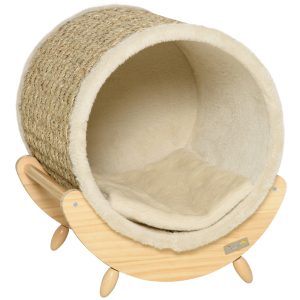 casa para gatos com forma de cilindro na cor bege