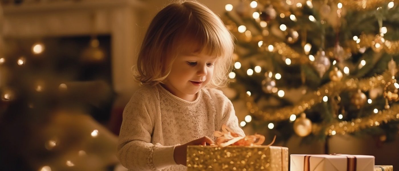 menina abrindo um presente de natal