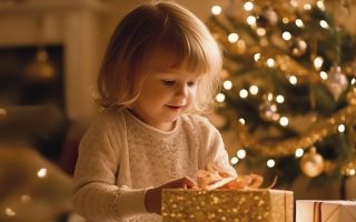 menina abrindo um presente de natal