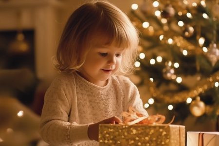 menina abrindo um presente de natal