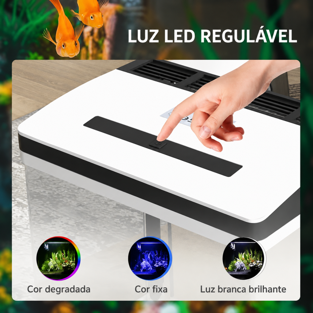 Mão a ajustar a luz LED regulável do aquário