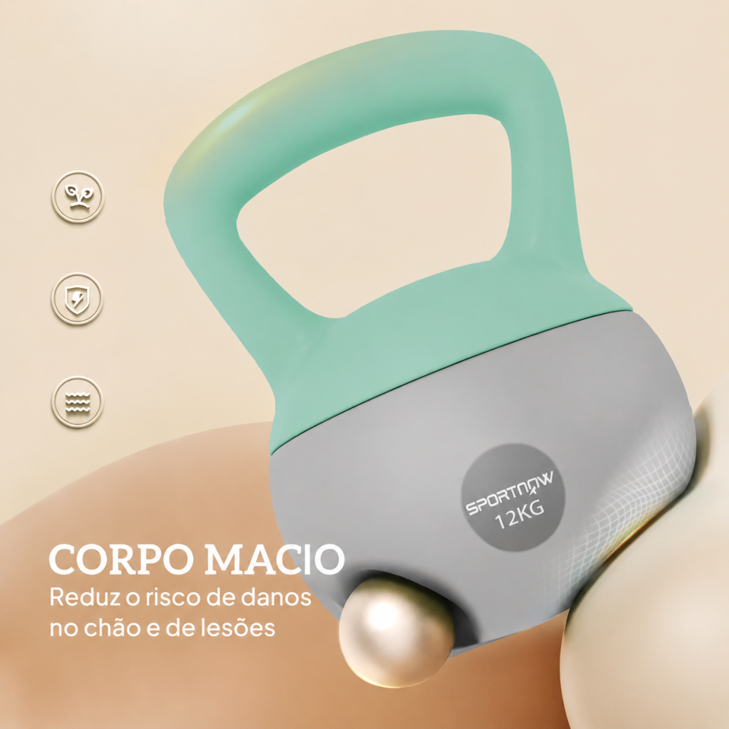 Peso russo verde menta de corpo macio de 12 kg, concebido para reduzir danos no chão e o risco de lesões.