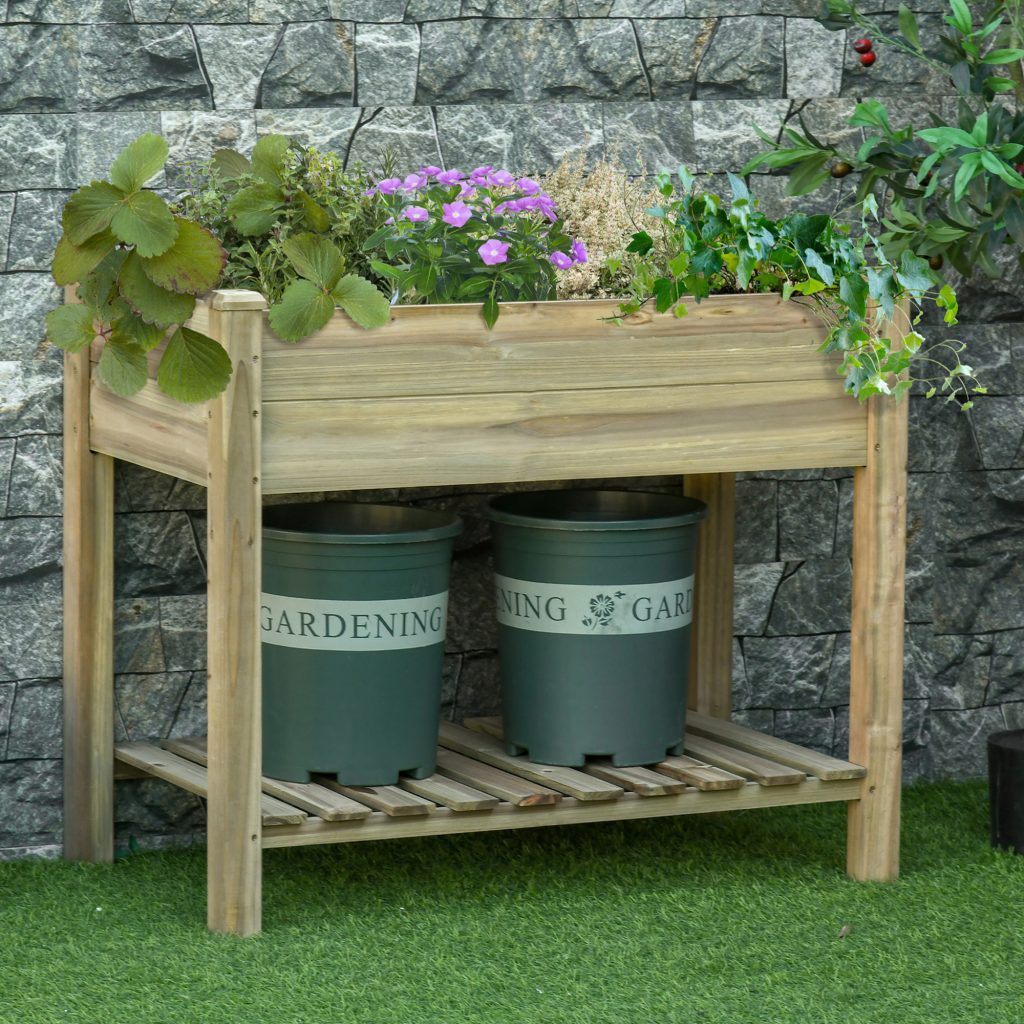 Outsunny Mesa de Cultivo de Madeira con Estante, Carga 80 kg