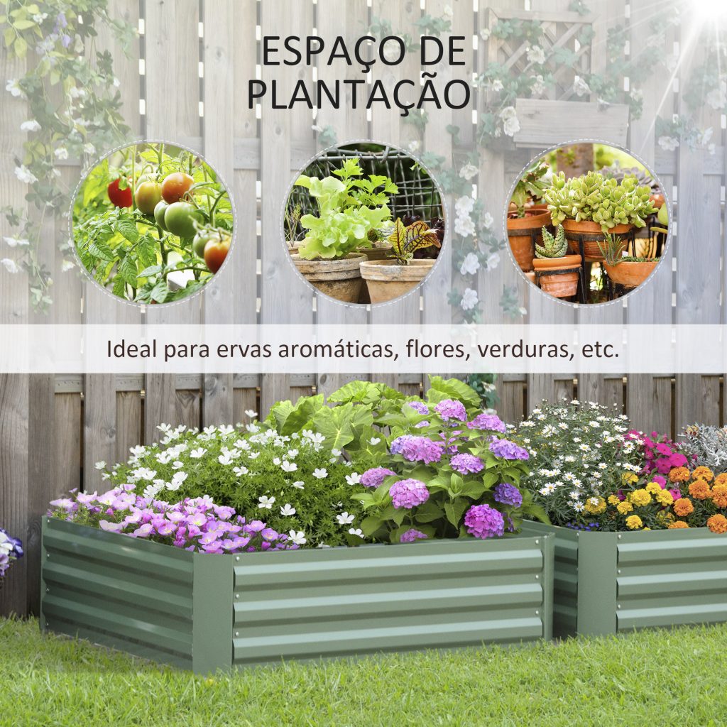 Outsunny conjunto de 2 canteiros de jardim de aço, 100x100x30 cm, verde