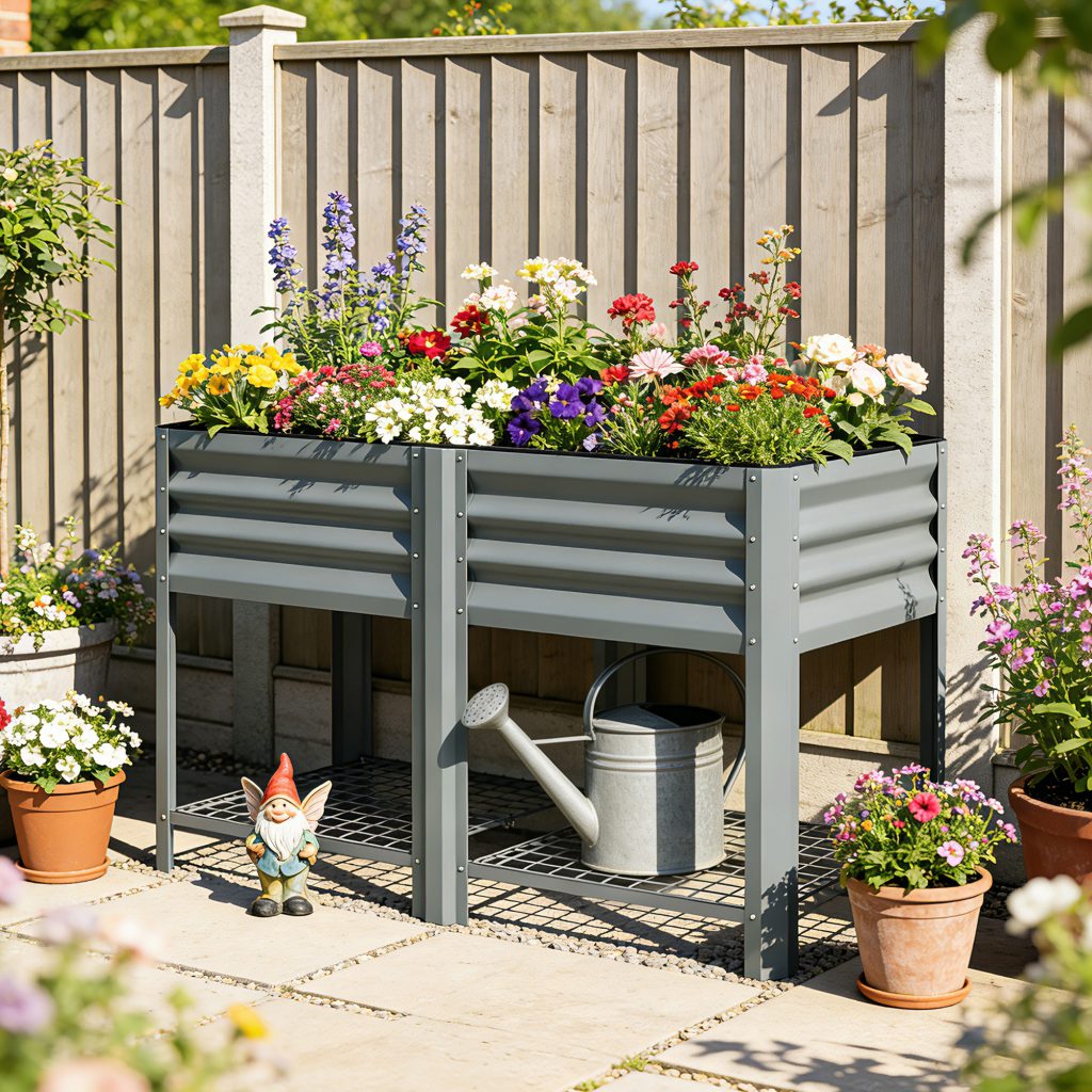 Outsunny horta elevada em metal galvanizado, 150 litros