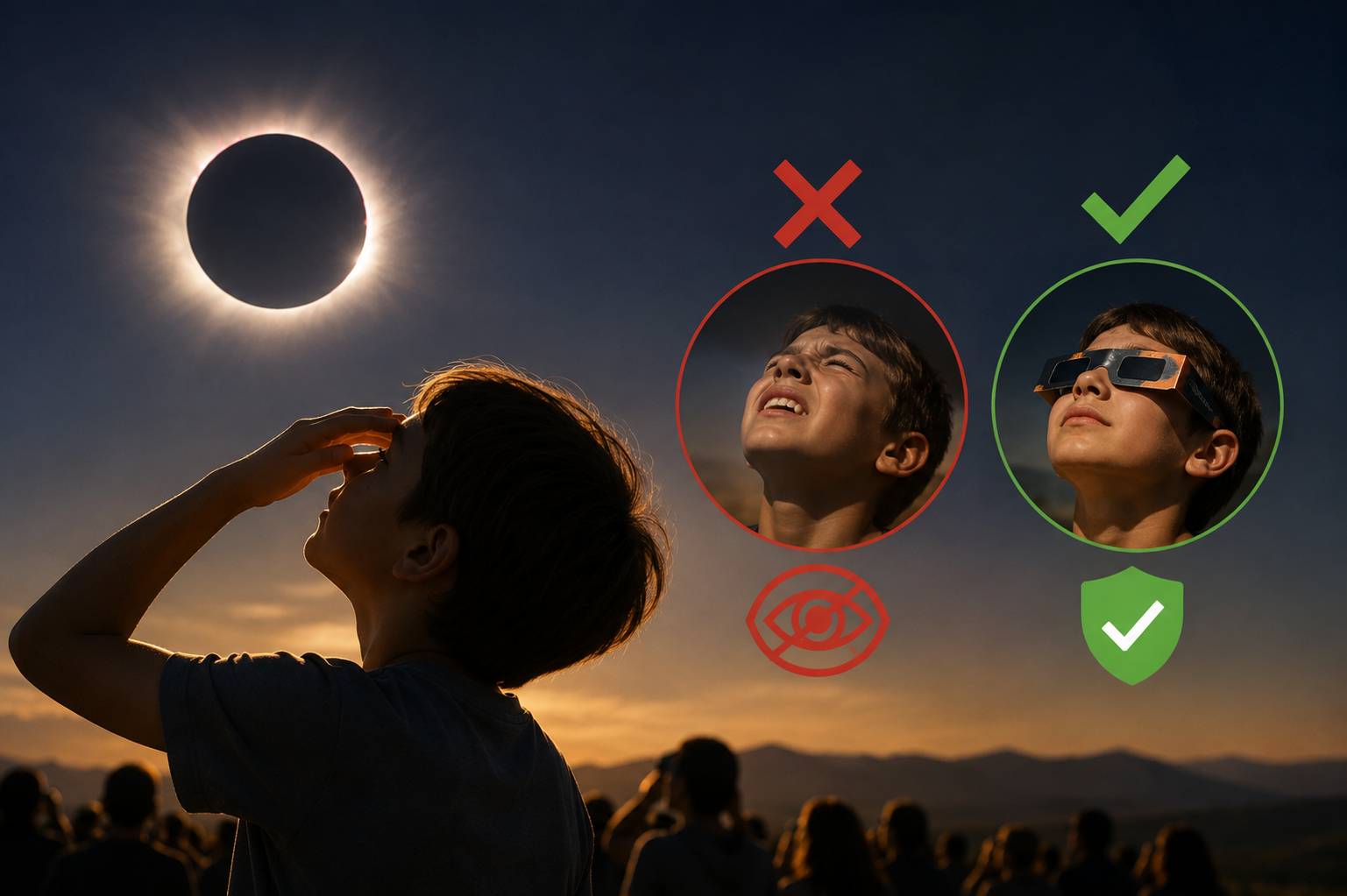 Utilização de proteção adequada para observar o eclipse solar em segurança